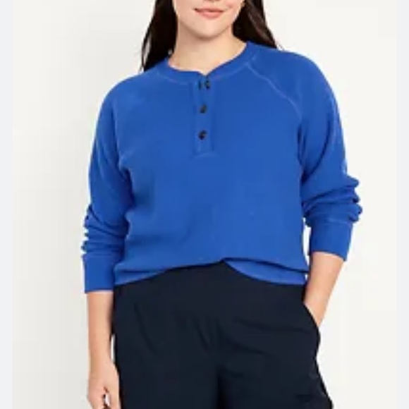 NWT OLD NAVY Waffle-Knit Henley Top Color Catalyst Blue: SIZE SMALL - Picture 3 of 7